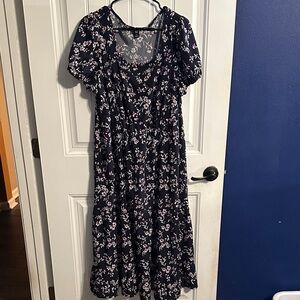 SHEIN Navy Floral Midi Dress